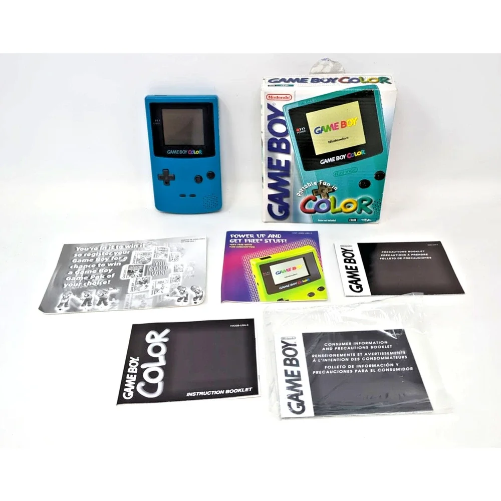 Nintendo Game Boy Color Handheld Console Teal Complete in Box CIB USA inserts